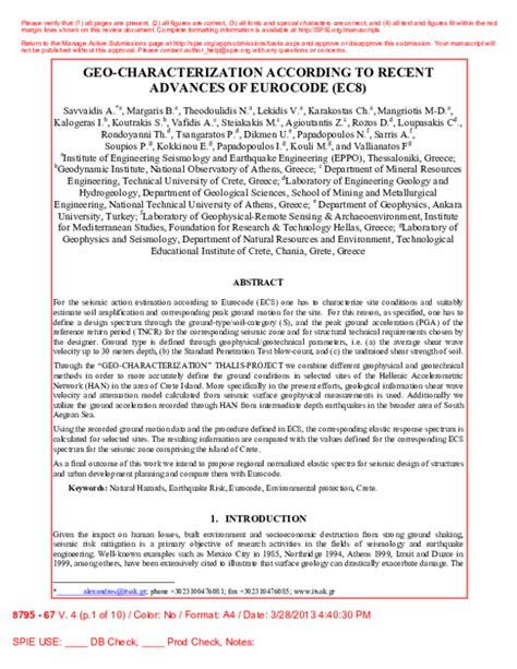Geo Characterization According To Recent Advances Of Eurocode Ec8