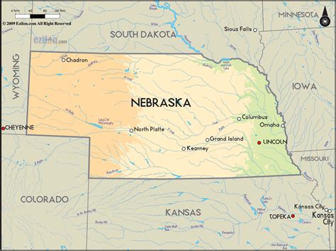 Geographical Map of Nebraska and Nebraska Geographical Maps