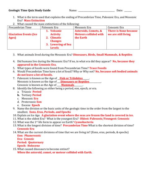 Geologic Time Quiz Study Guide Name Date ______ What is the
