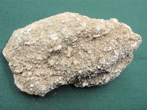 Limestone is a sedimentary rock made primarily from calcium carbonate, usually in the form of calcite and aragonite. Its grains vary in size and can consist of a variety of materials including shells, coral, and mud. It is typically off-white to gray in color and usually forms in shallow marine environments. 