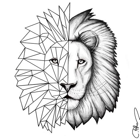 Geometric Lion Tattoo Drawing