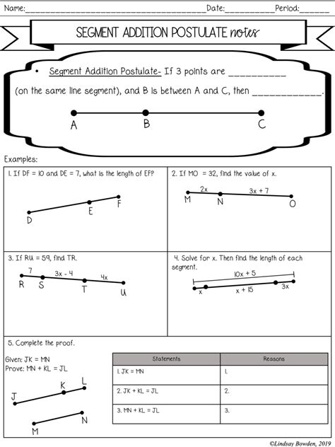 Geometry Basics Segment Addition Postulate Worksheet Answers