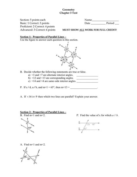 Geometry Chapter 3 Test Section 5 points each