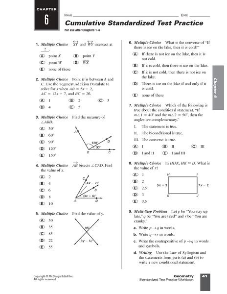 Geometry Chapter 7 Practice Test Worksheet for 10th Grade Lesson