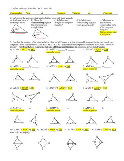 Geometry Cpctc Worksheet Answers Key