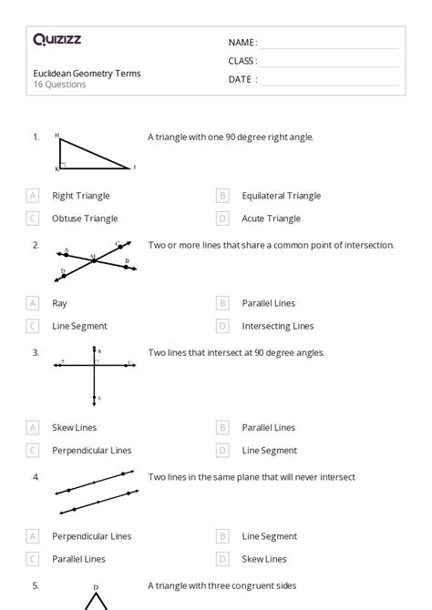 Geometry Definitions Worksheet for 8th 12th Grade Lesson