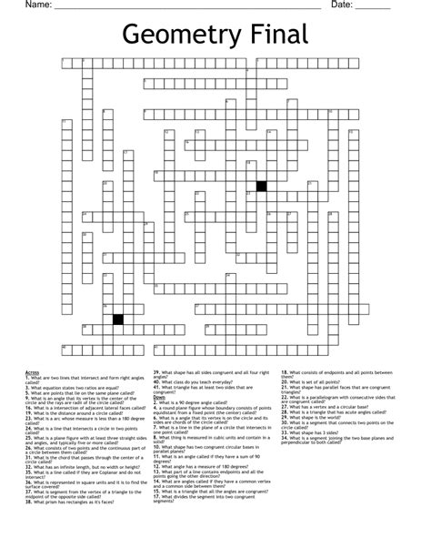 Geometry Final Crossword WordMint