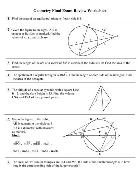 Geometry Final Review Answer Circle Exam