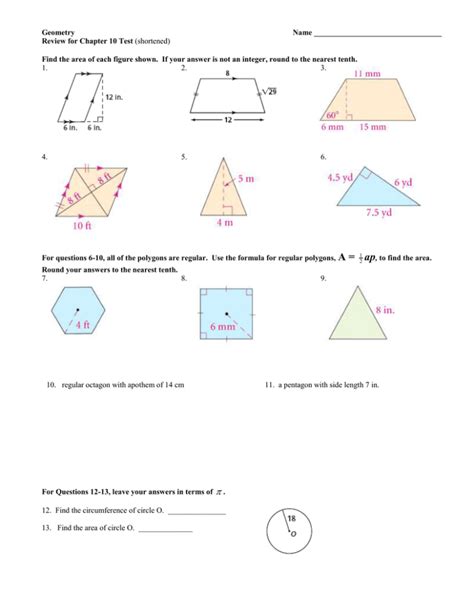 Geometry Name _________________________________ Review for Chapter 10 Test