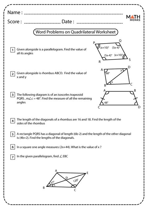 Geometry Quadrilaterals Worksheet