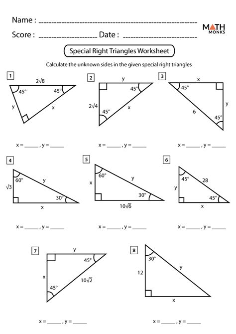 Geometry Review Special Right Triangles Answers