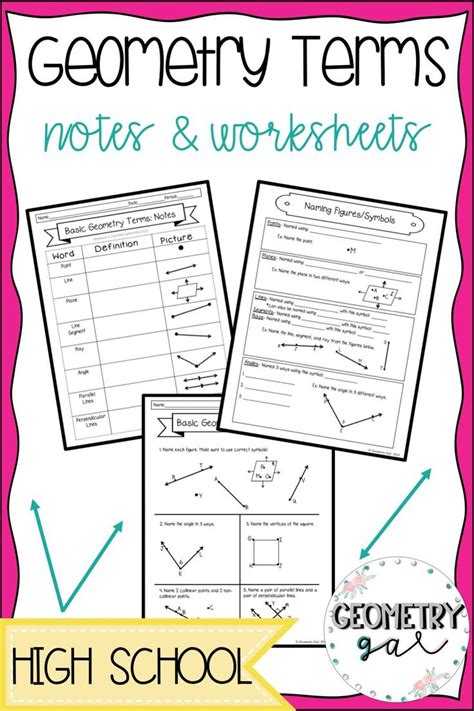 Geometry Terms Guided Notes and Worksheet Basic geometry, High school