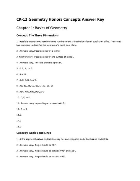 Geometry To Answer Work Honors Key