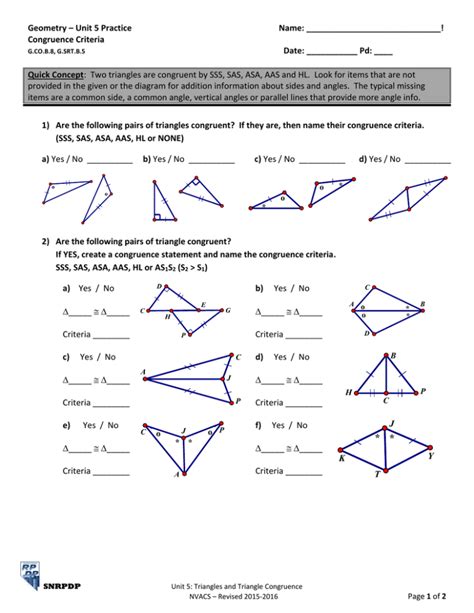 Geometry Unit 5 Practice Name