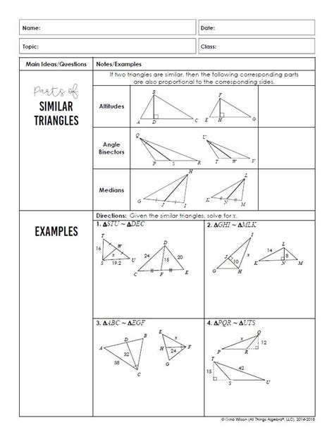 Geometry Unit 6 Similar Triangles Worksheets Library
