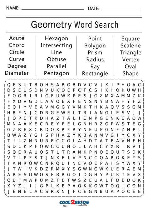 Geometry Word Search Puzzles Printable