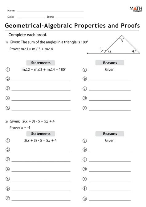 Geometry Worksheet Algebraic Proof by Word of Math worksheets library
