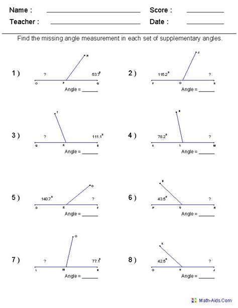 Geometry Worksheets Angles Worksheets for Practice and Study