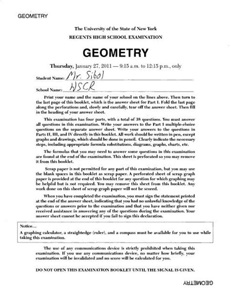 Regents Examination in Geometry - June 2019; Scorin