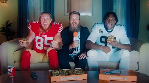 George kittle little caesars commercial. Check out Little Caesars Pizza's 30 second TV commercial, 'Super Bowl 2024: Sorry PB&J: $7.99' from the Pizza industry. Keep an eye on this page to learn about the songs, characters, and celebrities appearing in this TV commercial. Share it with friends, then discover more great TV commercials on iSpot.tv. Published. February 01, 2024. Advertiser. 
