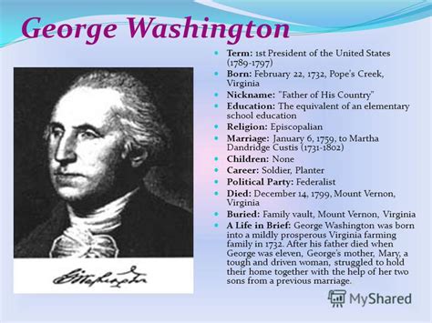 George Washington (1732-1799) was an American military leader, statesman, and the first President of the United States. He led the Continental Army during the Revolutionary War, helped shape the United States Constitution, and established important precedents for the presidency. Washington’s leadership and commitment to the principles of democracy and independence made him a revered figure .... 