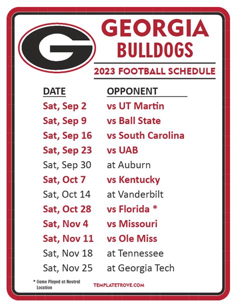 Georgia Bulldog Schedule 2023