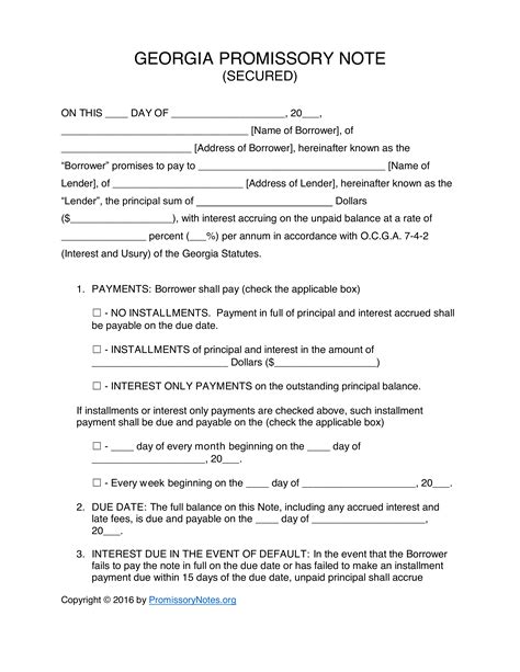 Georgia Secured Promissory Note Template Promissory Notes Promissory Notes