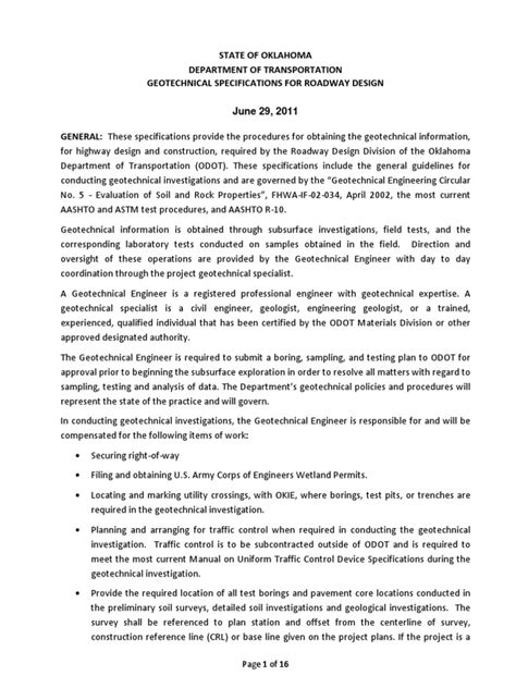 Geotechnical Specifications for Roadway Design