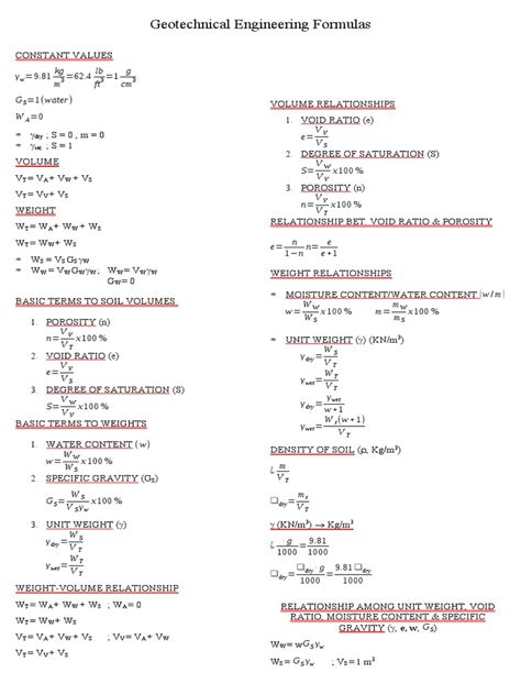 Geotechnical engineering formulas pdf.  Higher Cu means well graded.  GEOTECHNICA...