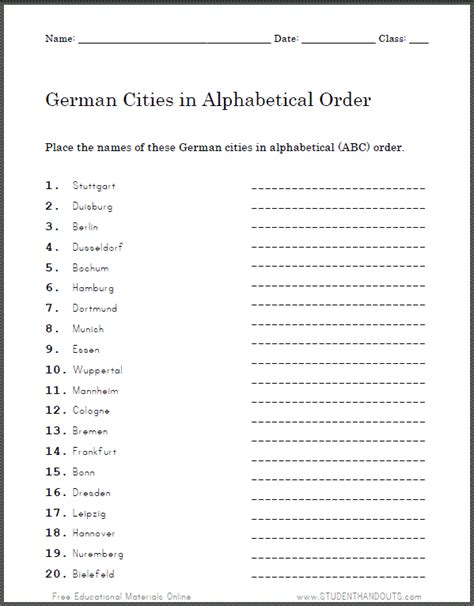 German Cities In Alphabetical Order - Letter E