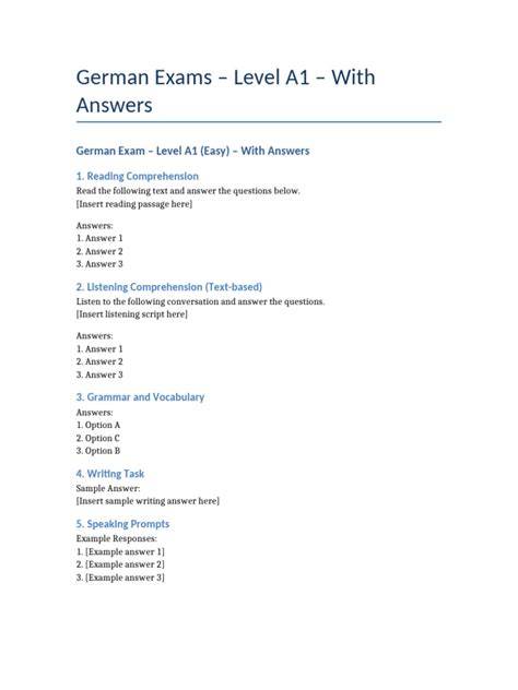 German a1 oral exam questions.  The structure is designed to assess various language...