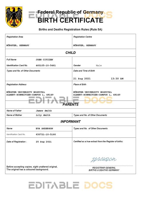 Germany birth certificate sample.  In order to obtain a birth certifica...