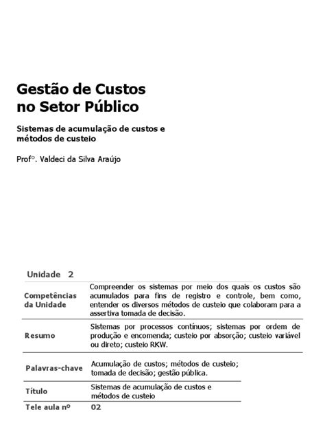 Gestão de Custos no Setor Público - Passei Direto