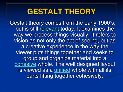Gestalt theory in education ppt.  It examines the way we process things ...