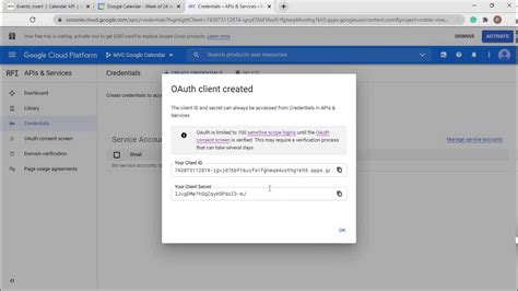 Get Client Id and Client Secret Google Calendar Integration MVC