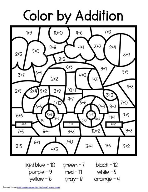 Get Color By Number Math Worksheets 1St Grade Background The Math