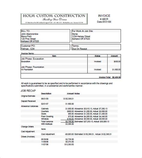 Get Construction Billing Invoice Template Excel XLS Project