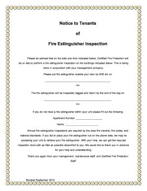 Get Notice to Tenants of Fire Extinguisher Inspection 2010-2024