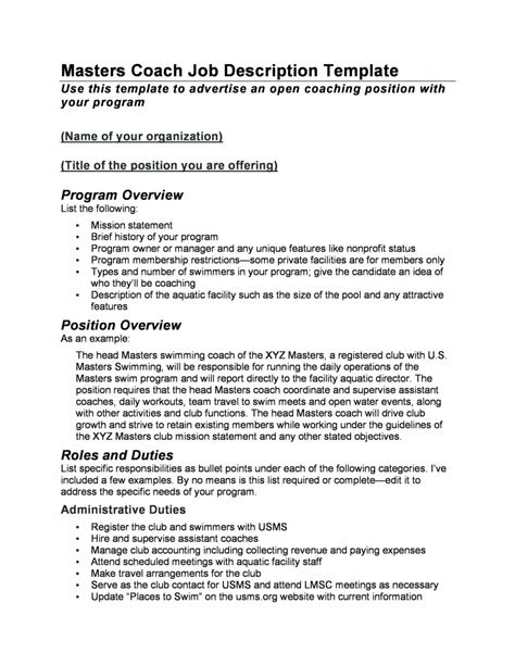 Get Our Example of Coaching Job Description Template in 2021 Job
