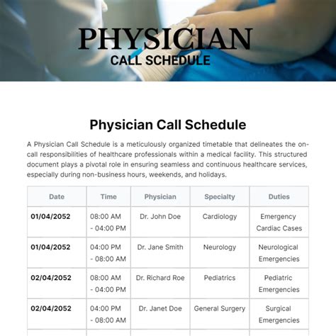Get Our Example of Physician Call Schedule Template Schedule template