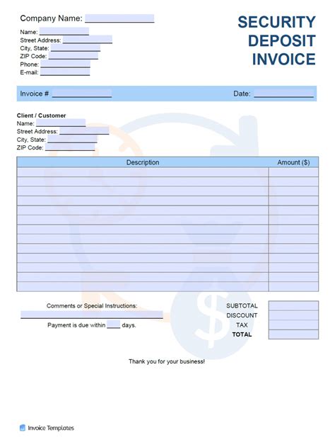 Get Our Example of Security Deposit Refund Invoice Template Invoice