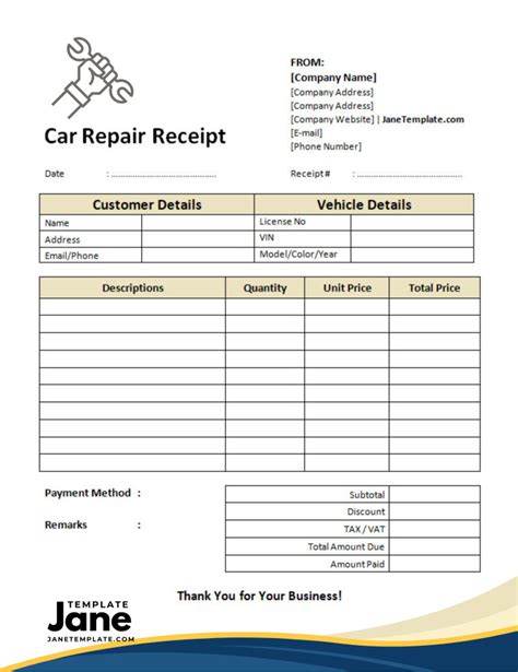 Get Our Image of Auto Mechanic Receipt Template Receipt template