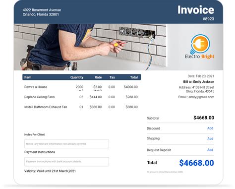 Get Our Image of Electrical Work Order Invoice Template for Free