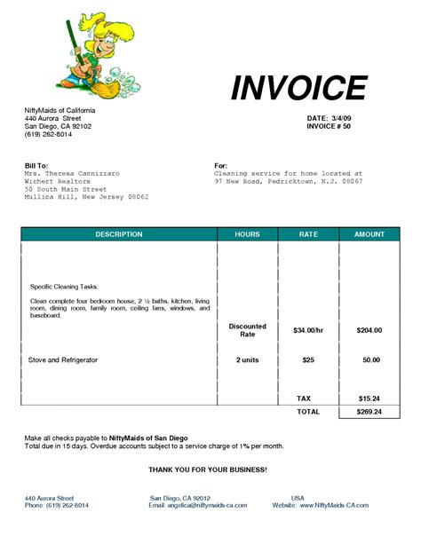 Get Our Image of Maid Service Invoice Template Invoice template word