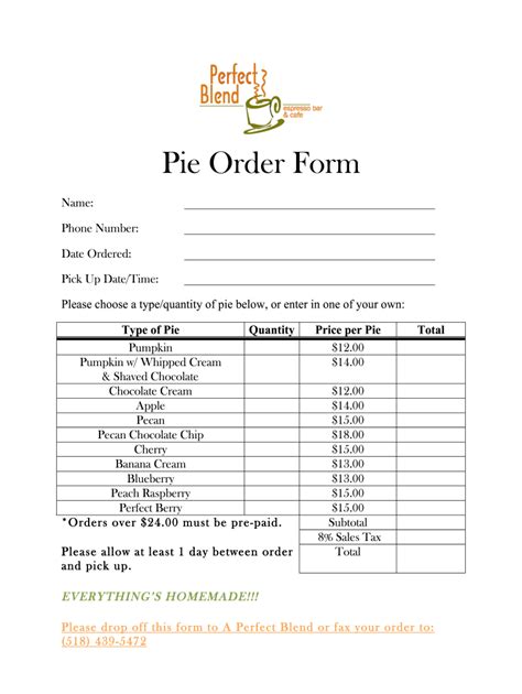 Get Our Sample of Pie Order Form Template for Free Order form
