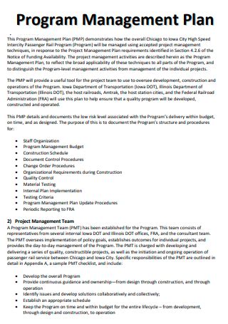 Get Our Sample of Program Management Plan Template for Free Project