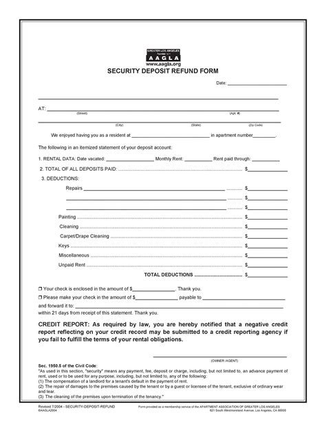 Get Our Sample of Security Deposit Return Form Template for Free