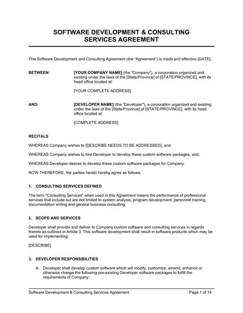 Get Our Sample of Software Development Consulting Services Agreement