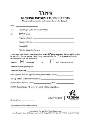 Get TIPPS Banking Information Change Form - City Of Regina