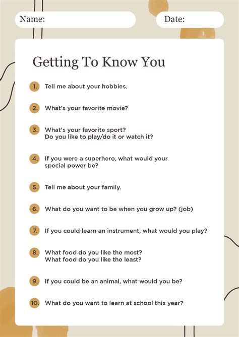 Get To Know You Questions For Adults Printable